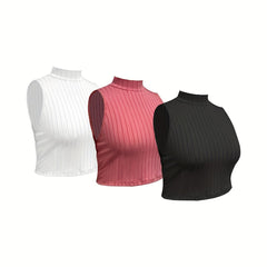3 Pack Plus Size Ribbed Tank Top Set Women's High Stretch
