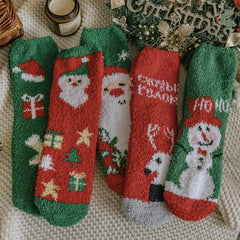 3 Pairs Cartoon Print & Fuzzy Warm Socks Women's Stockings