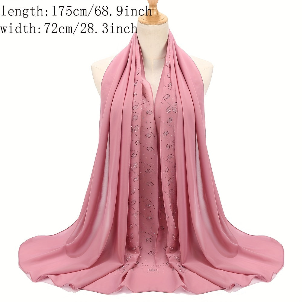 Chiffon Scarf Rhinestone Leaf Decor Hijab Classic Shawl