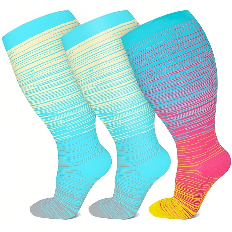 3 Pairs Plus Size Compression Socks 20-30mmHg Wide Calf Knee High Support