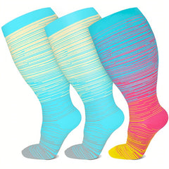 3 Pairs Plus Size Compression Socks 20-30mmHg Wide Calf Knee High Support