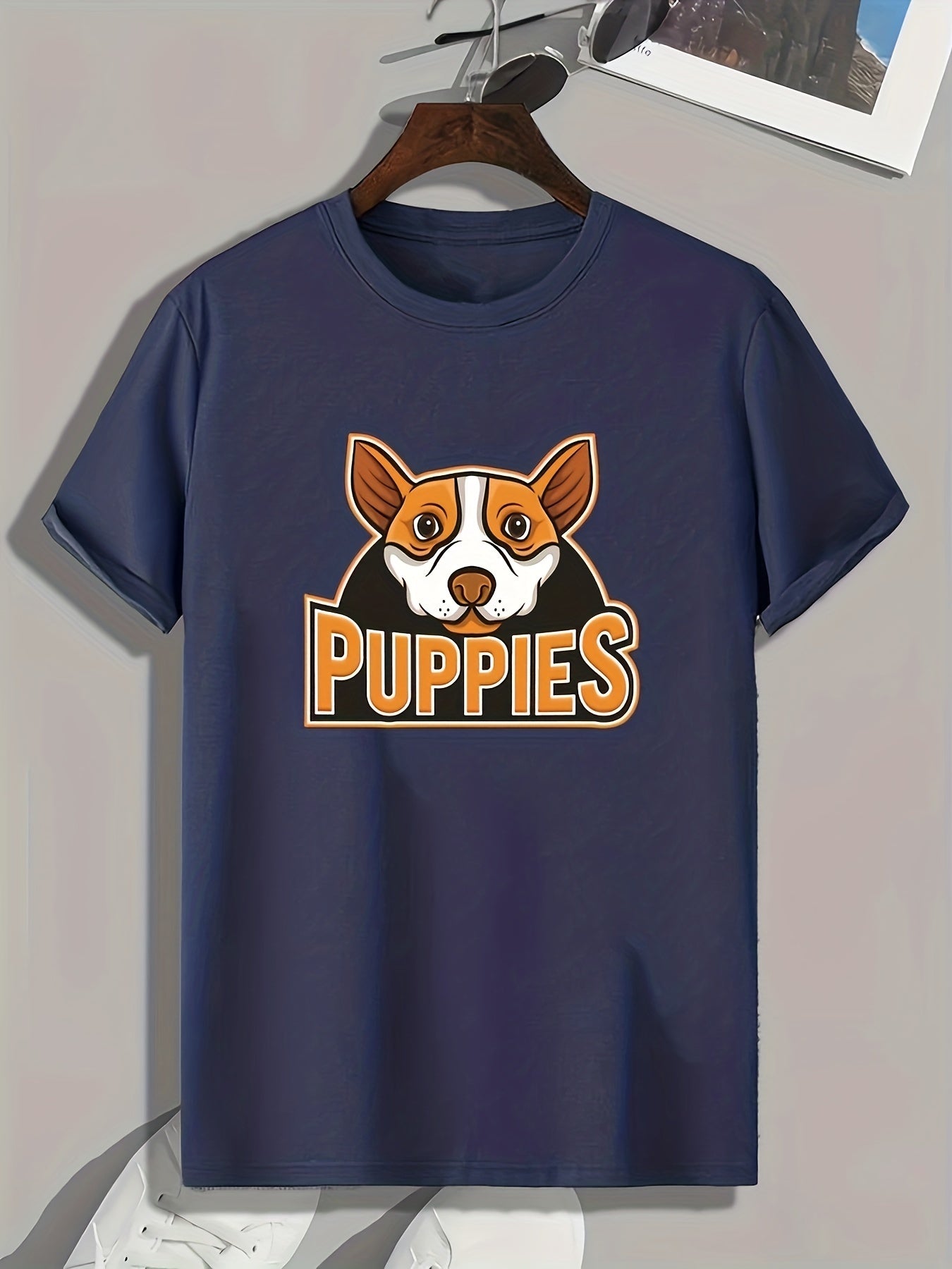 Puppy Pattern Print Men's Sports T-shirt - Comfy Graphic Tee