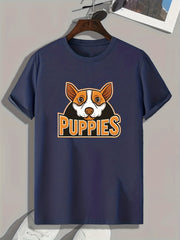 Puppy Pattern Print Men's Sports T-shirt - Comfy Graphic Tee