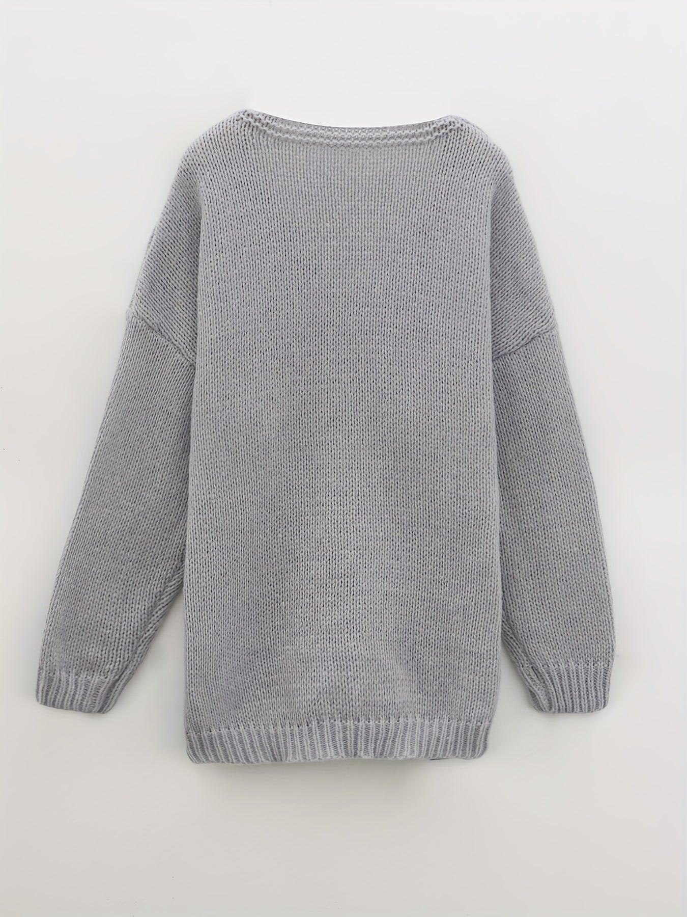 Letter Pattern V Neck Pullover Sweater Casual Long Sleeve Sweater