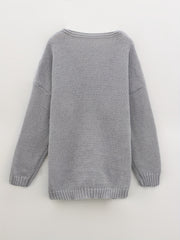 Letter Pattern V Neck Pullover Sweater Casual Long Sleeve Sweater