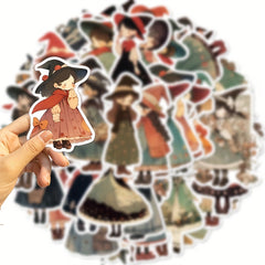 50pcs Cartoon Witch Adhesive Stickers for Laptop Water Bottle Luggage