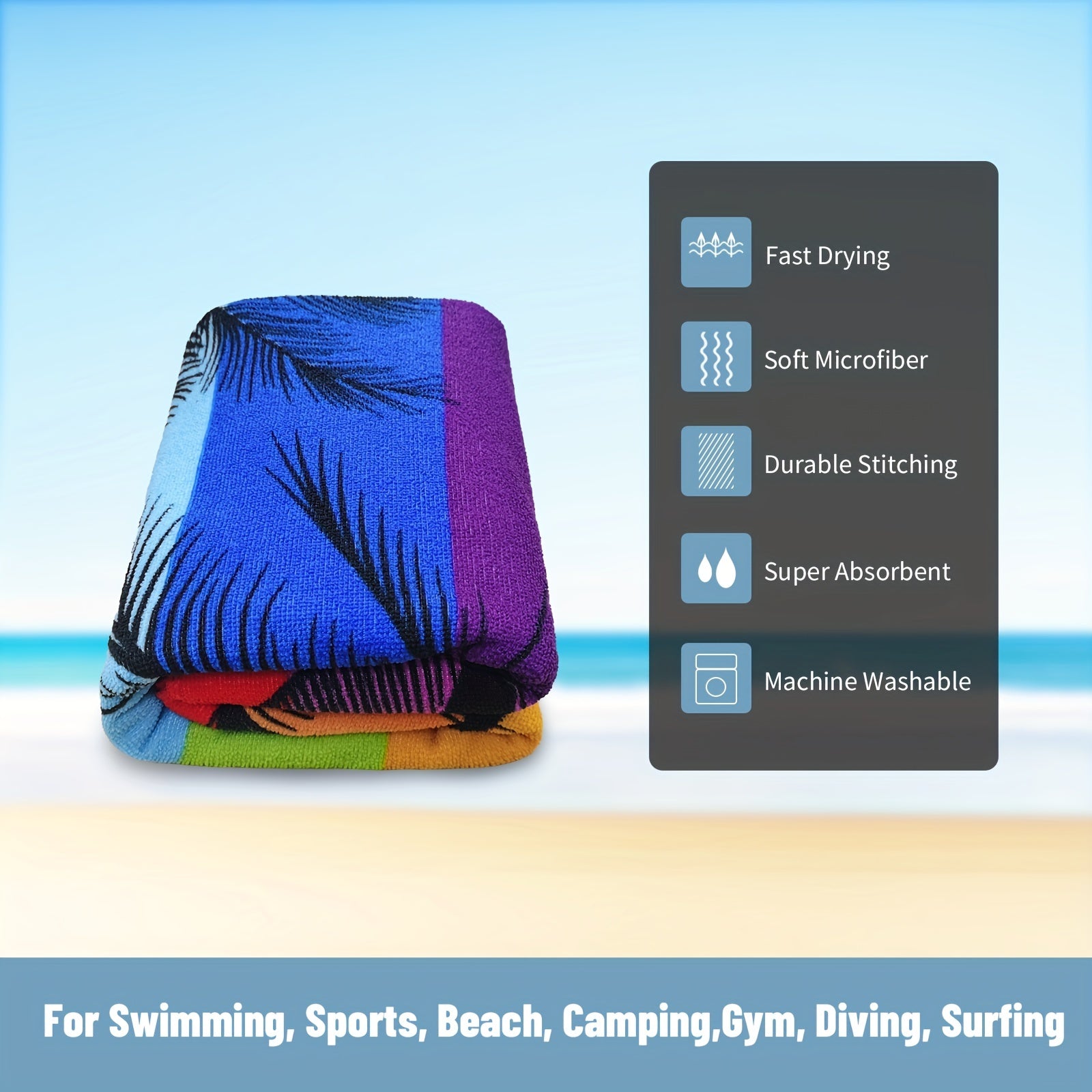 Coconut Tree Print Beach Towel Quick Drying Portable Durable
