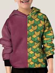 3D Cubes Stitching Print Kid's Hoodie Unisex Pullover