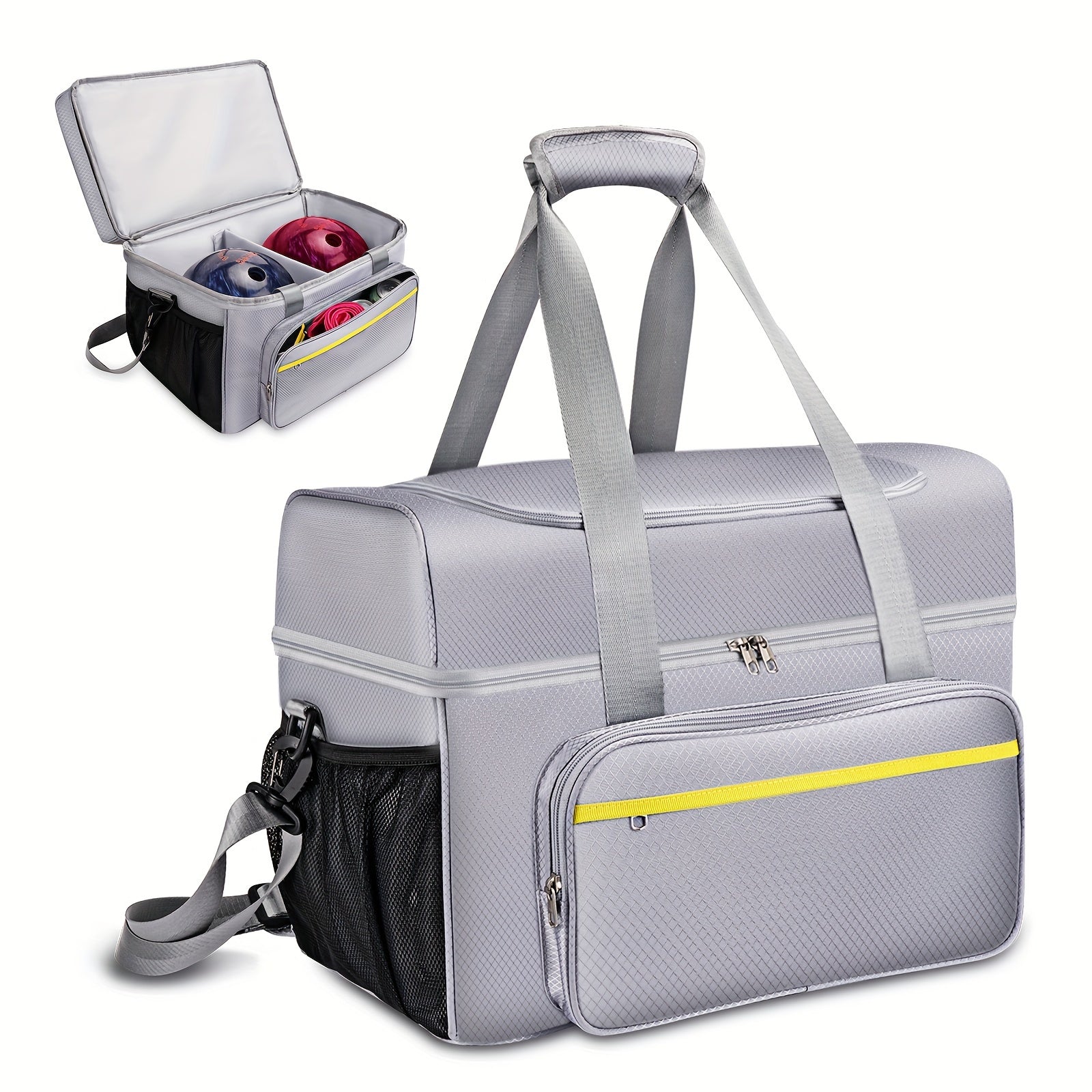 Bowling Ball Bag For 2 Balls With Padded Holder And Insulated Pocket