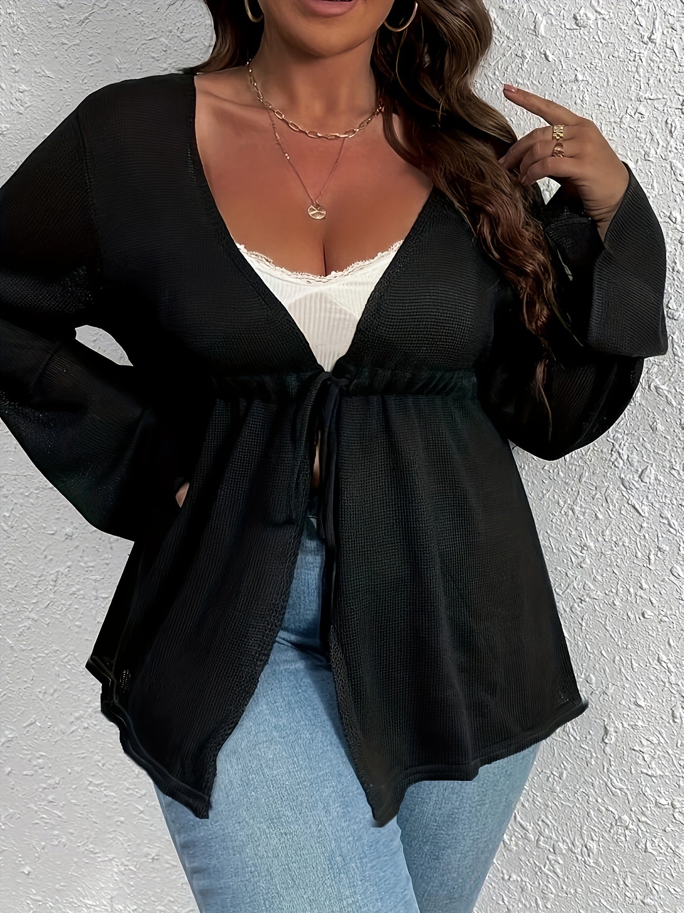 Casual Cardigan Solid Long Sleeve Stretch Peplum C