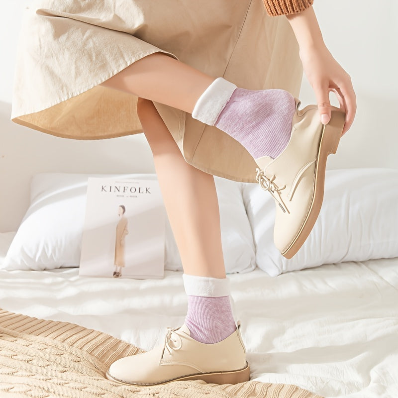 6 Pairs Plush Lined Mid Tube Socks Women's Stockings
