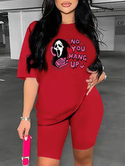 Grim Reaper Print Tee & Shorts Outfit Set