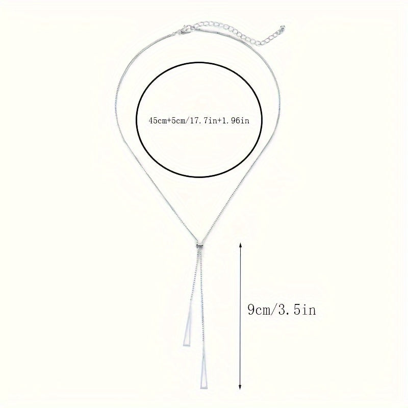 Triangle Geometry Necklace & Tassel Earrings Set with Silvery Chain