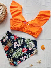 Colorblock Drawstring Bikini Set Plus Size