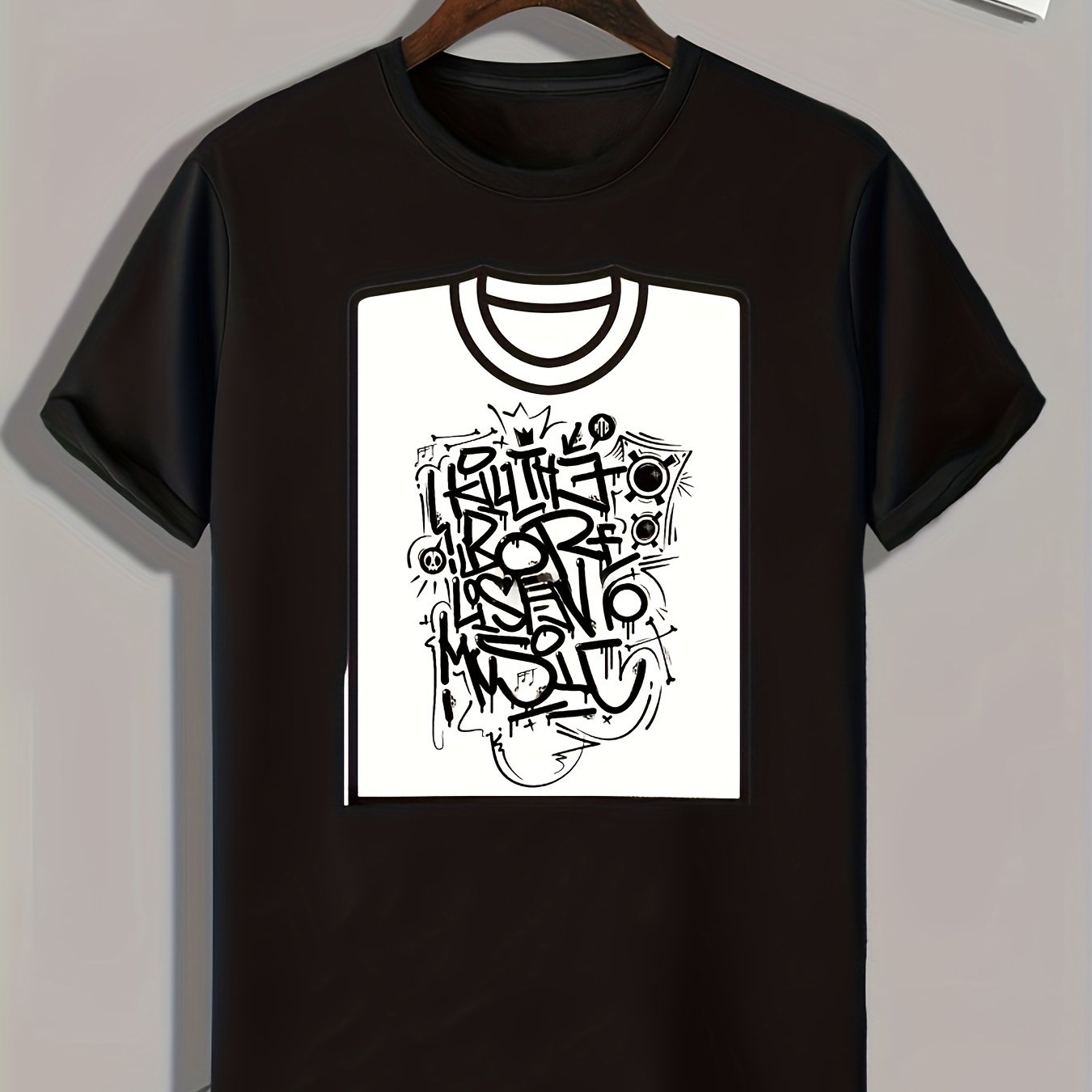 Graffiti Pattern Print Men's Sports T-shirt - Gift For Men