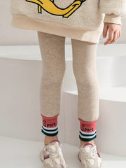 Girls Fleece Warm Leggings Stripes Heart Print Footless Tights Pants