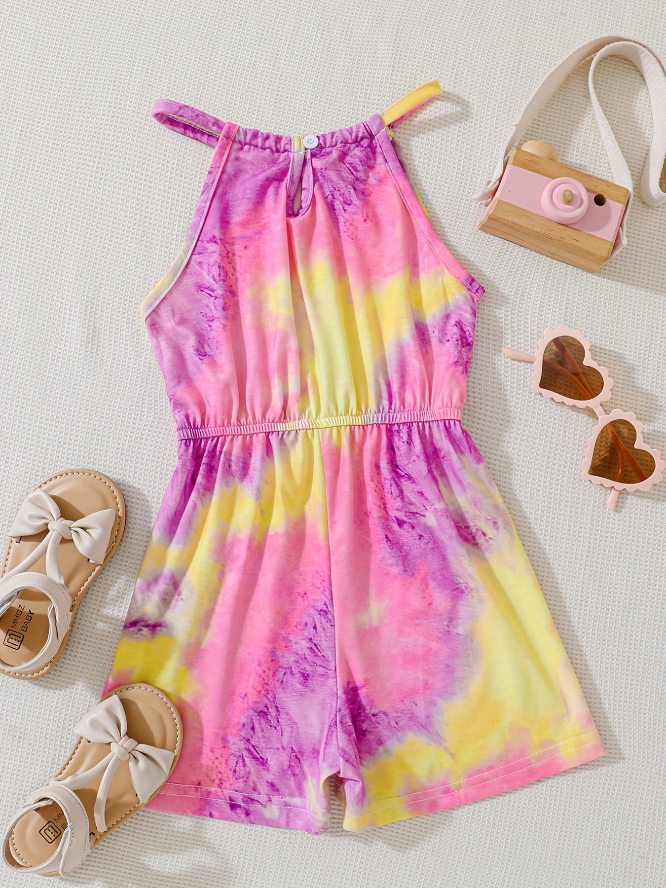 Girls Tie Dye Allover Print Halter Romper Jumpsuit