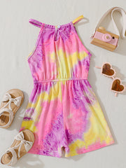 Girls Tie Dye Allover Print Halter Romper Jumpsuit