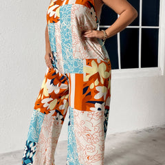 Boho Jumpsuit Women's Plus Colorblock Floral Print
