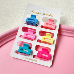 6pcs Small Hollow Square Claw Clips Girls Hair Accessories
