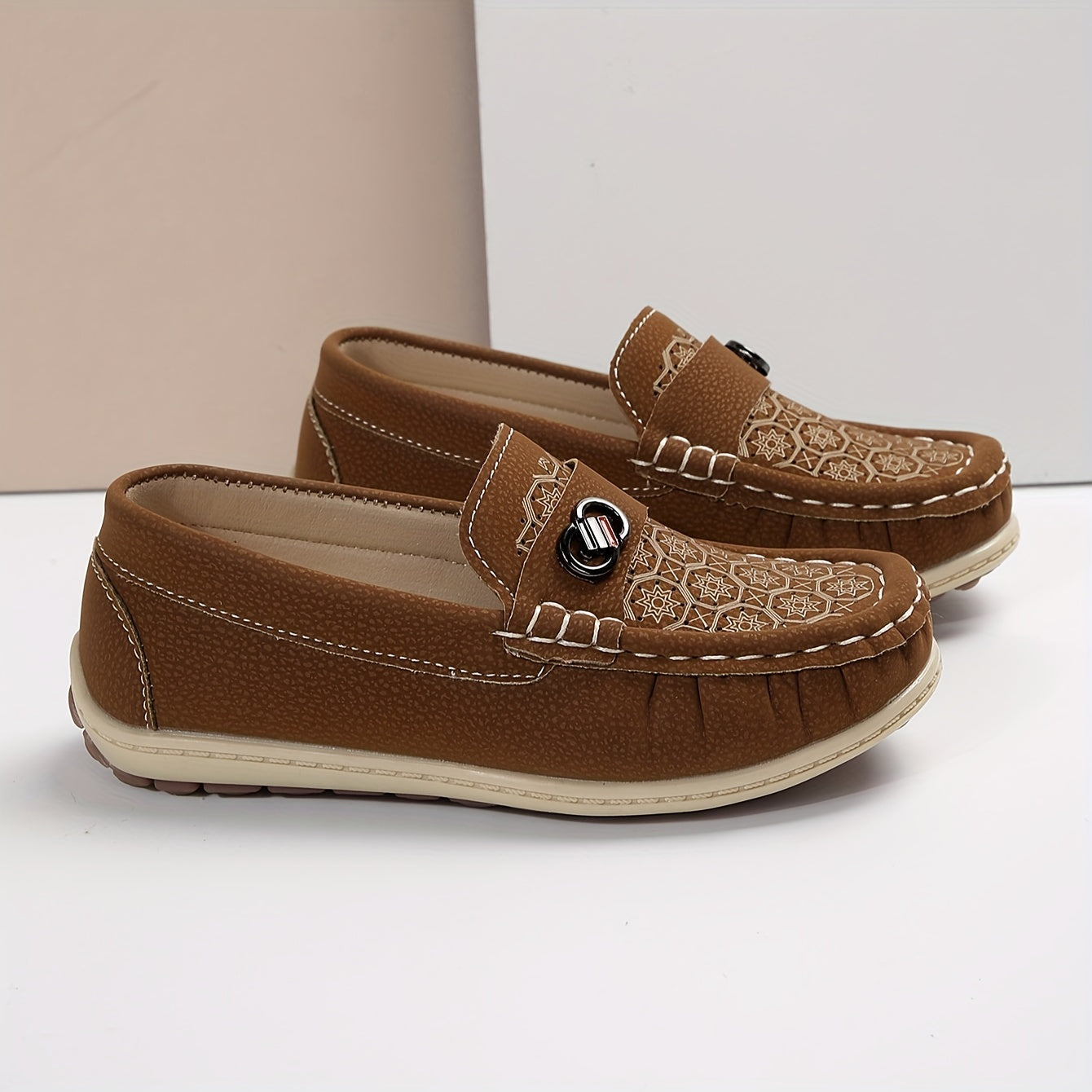 Boy's PU Leather Loafer Shoes Non Slip Vintage Slip On Preppy Style
