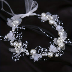 Faux Pearl Flower Headband Bridal Headdress Wedding Crown