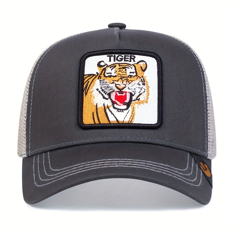 Tiger Patch Mesh Trucker Hat Unisex Breathable Sunshade Baseball Cap
