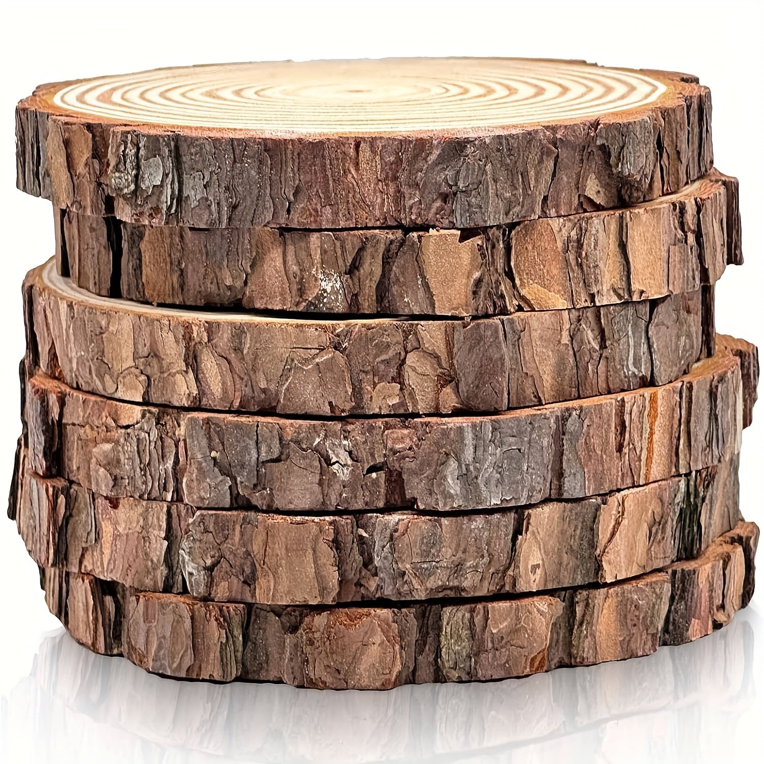2pcs Large Unfinished Wood Slices - 16-17.78cm Round Circles with Tree Bark
