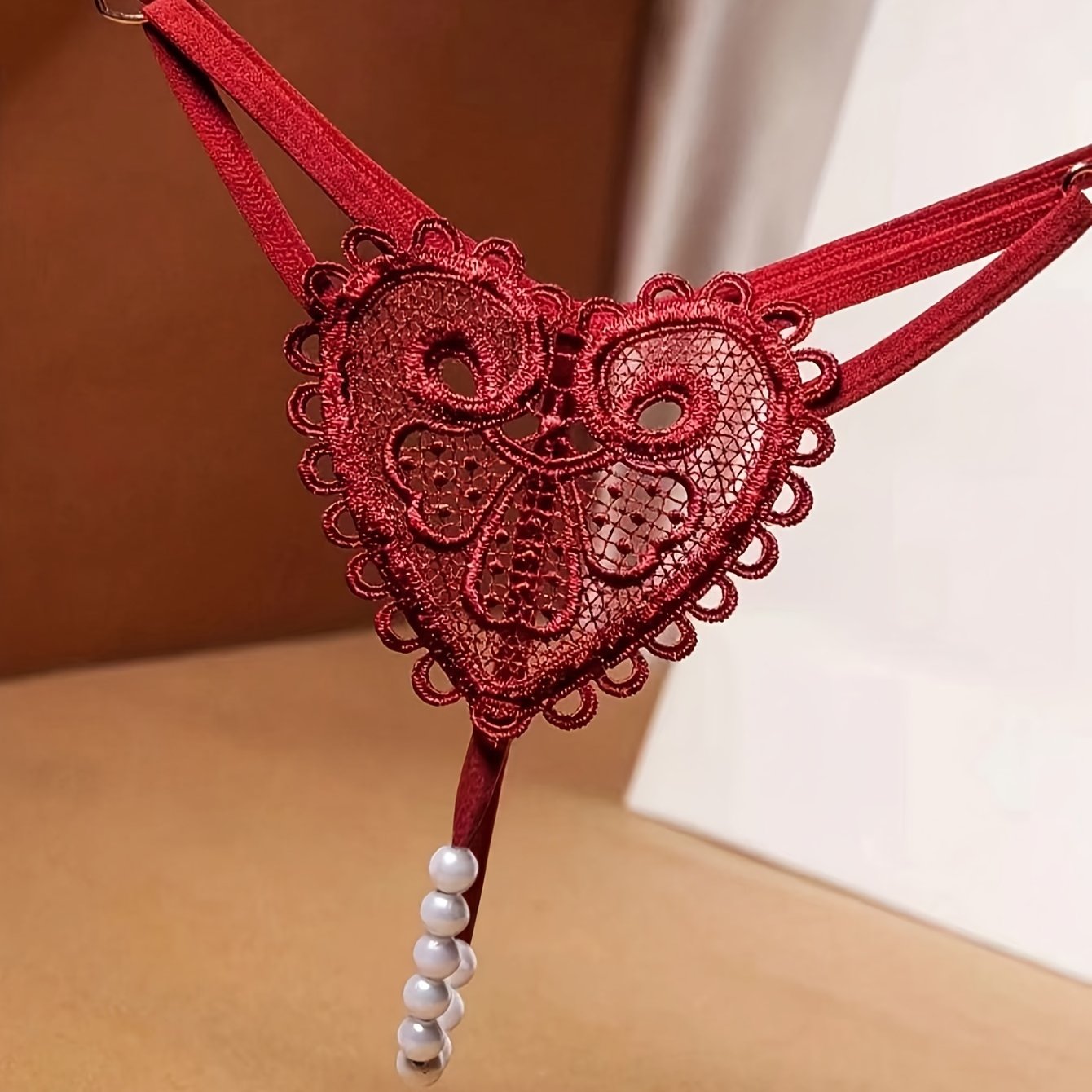 Floral Embroidery Thongs See Through Pearl Massage Panties