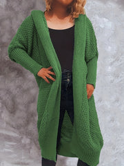 Solid Bat Sleeve Long Knit Hoodie Cardigan