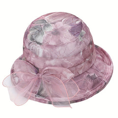 Begonia Print Organza Derby Hat Sun Hat Lightweight Bucket Hat Women's