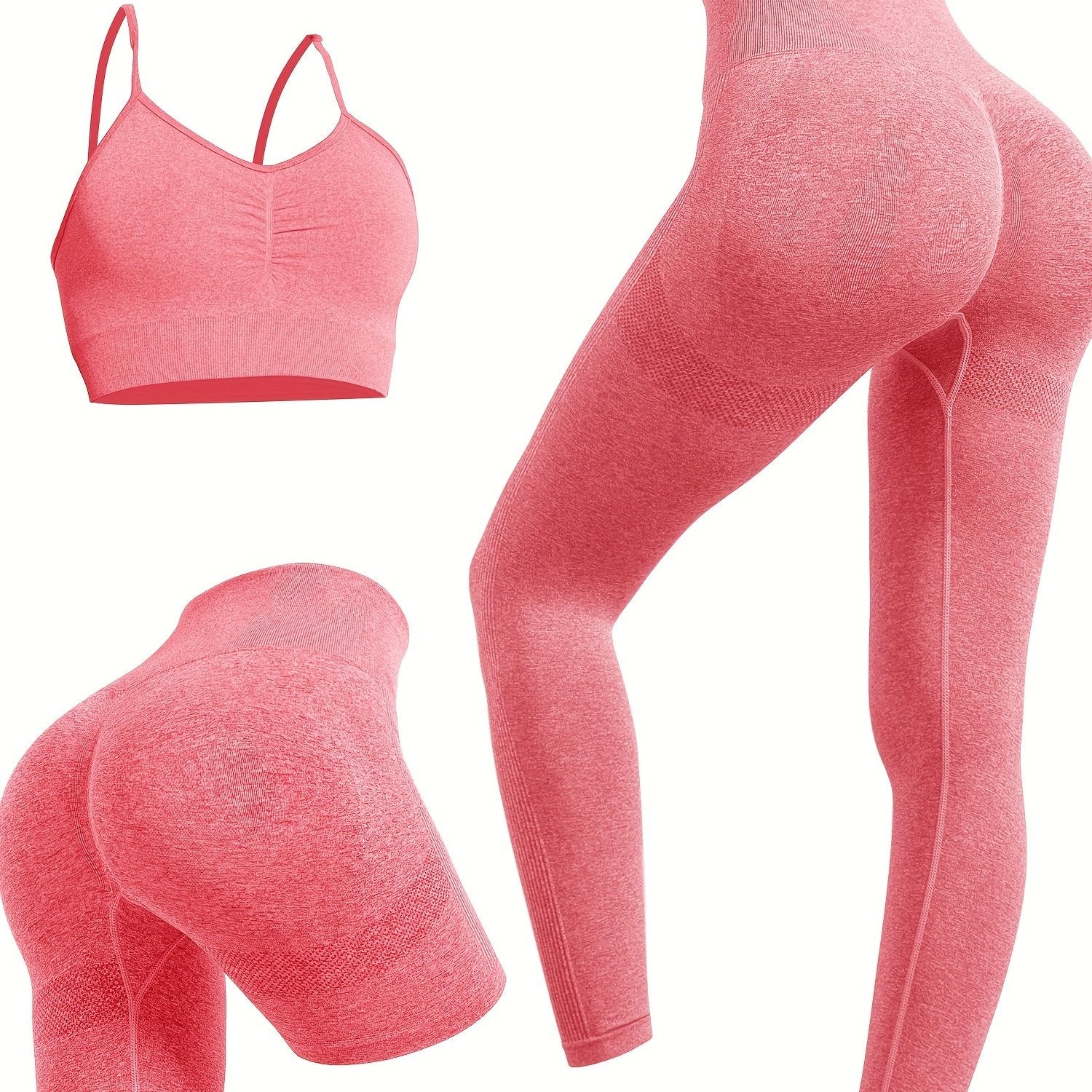 3pcs Yoga Set Sports Bra & High Waist Shorts & Leggings Suit