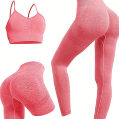 3pcs Yoga Set Sports Bra & High Waist Shorts & Leggings Suit