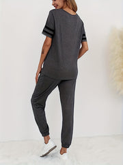 Casual Block Short Sleeve T shirt & Jogger Pants Set