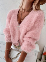 Casual Cardigan Women's Solid Faux Fur Bow Long Sleeve Open Front