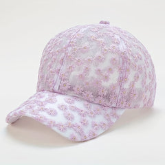 Candy Mesh Baseball Cap Flower Embroidery Lace Trucker Hat