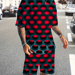 Men's All Over Hole 3D Pattern 2 Piece Outfit Set
