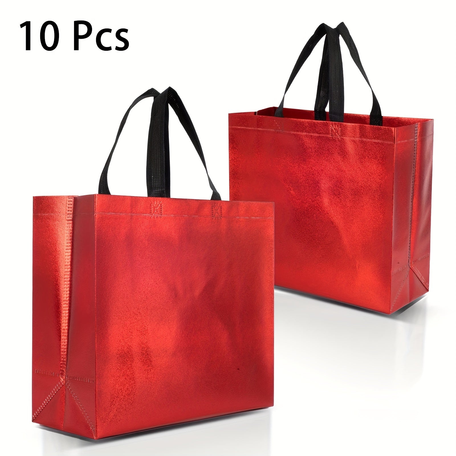 10pcs Reusable Red Gift Bags with Handles Christmas Party Favor Goodie Bags