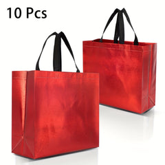 10pcs Reusable Red Gift Bags with Handles Christmas Party Favor Goodie Bags