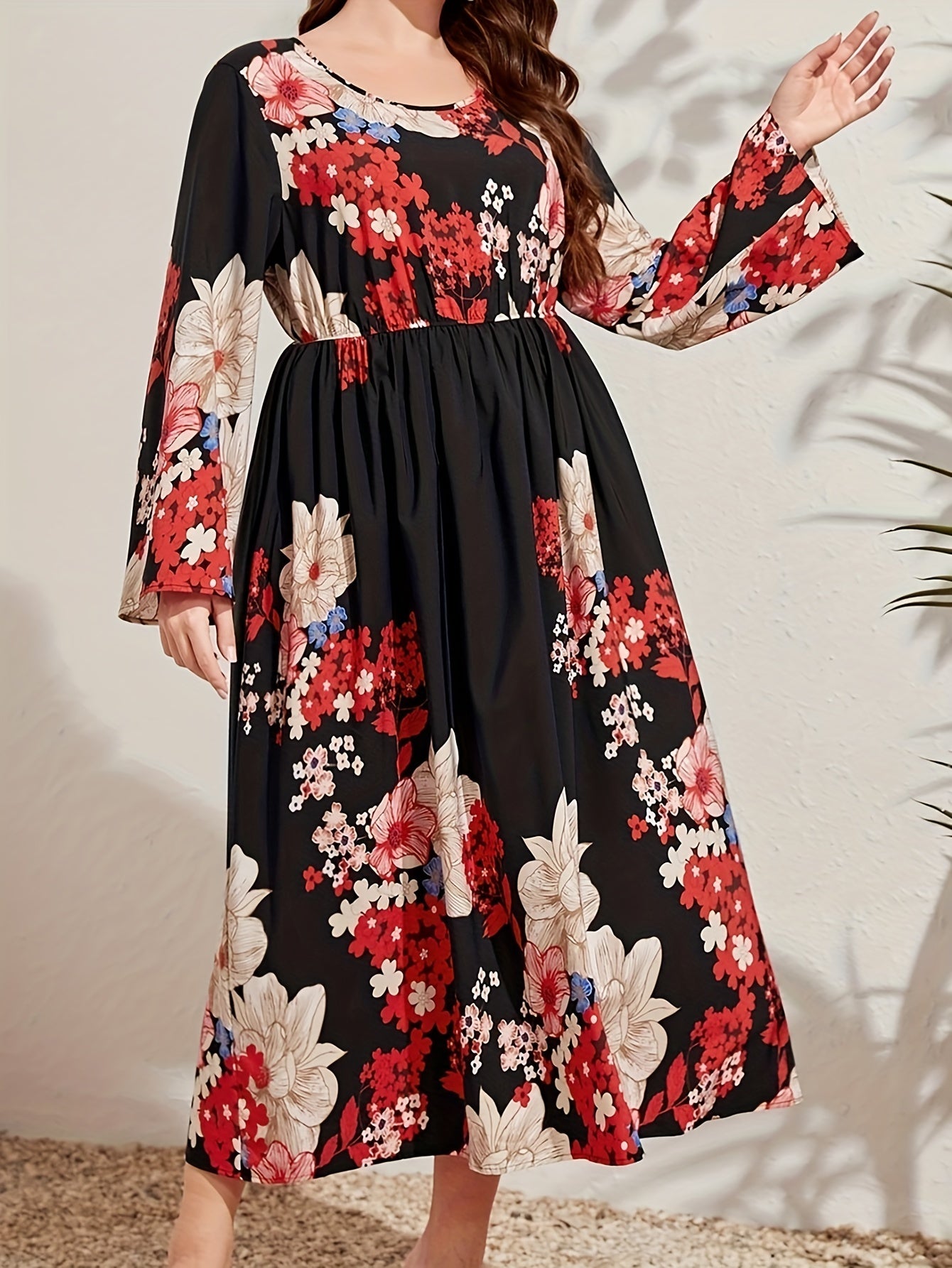 Floral Print Long Sleeve Maxi Dress
