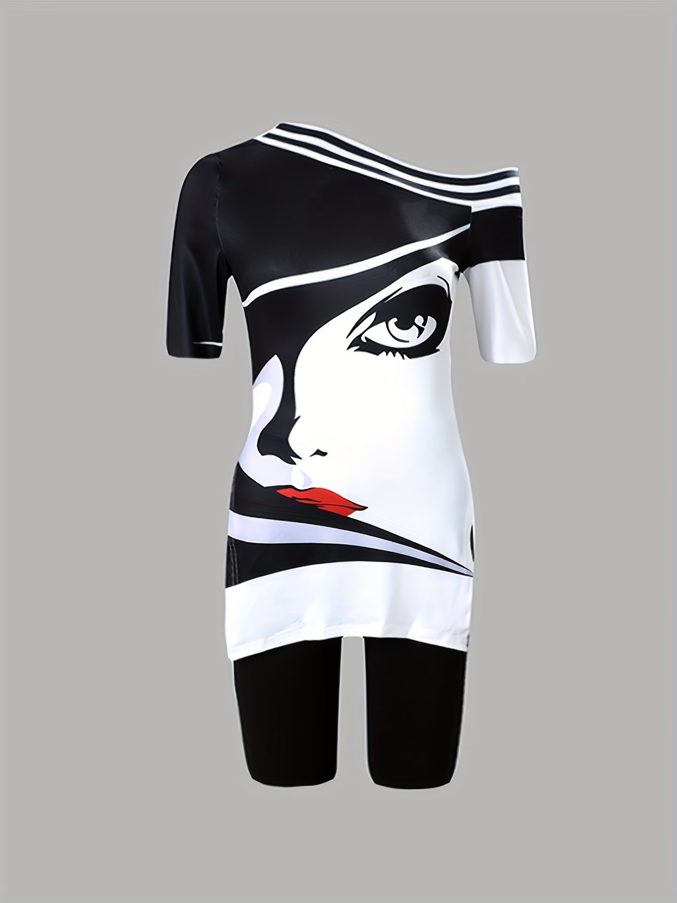 Sexy Cartoon One Shoulder Top & Shorts Set