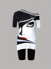 Sexy Cartoon One Shoulder Top & Shorts Set