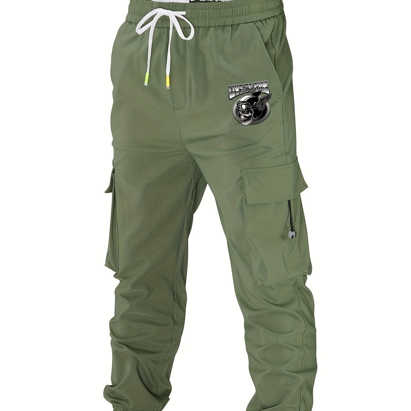 Men's Casual Skull Print Cargo Pants with Pockets