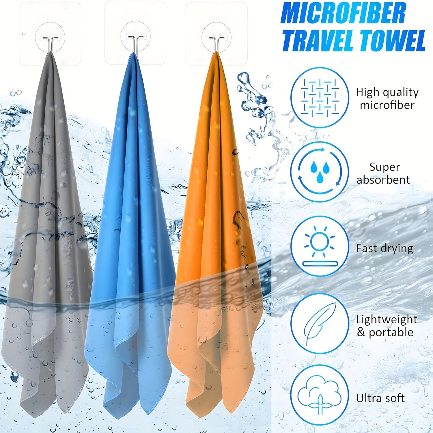 Microfibre Towel Compact Lightweight Fast Drying Travel Sports Gym