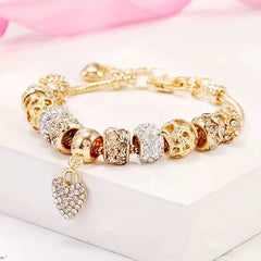 Crystal Heart Charm Bracelet Snake Chain Women Gift