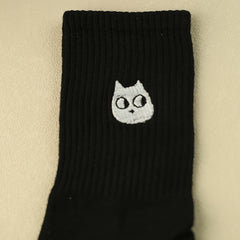 3 Pairs Cartoon Cat Print Socks Comfy & Mid Tube Socks Women's Stockings