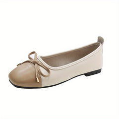 Colorblock Bow Ballet Flats Square Toe Slip On Shoes