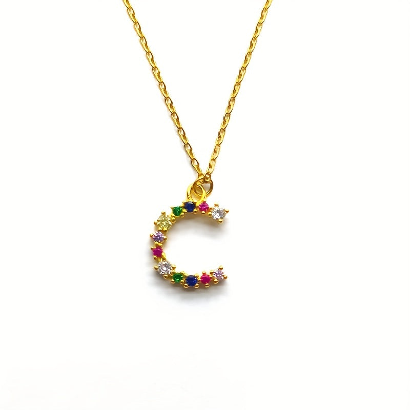 Colorful Crystal C Letter Pendant Necklace