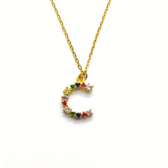 Colorful Crystal C Letter Pendant Necklace