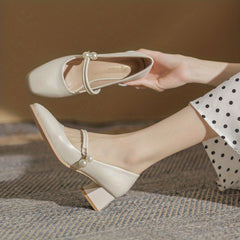 Women's Mid Heeled Mary Jane Faux Pearl Strap Dress Shoes
